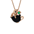 18K Solid Rose Gold Natural Emerald Diamond Black Onyx RABBIT IN THE CUP Pendant