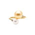 18KG 6.8-9.6mm Natural Color South Sea Golden & Akoya Pearl Diamond Ring