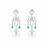 18KG 12.9/12.9mm Natural Color South Sea White Pearl Emerald Diamond Earrings