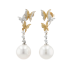 18KG 10.9/10.9mm Natural Color South Sea White Pearl Yellow Diamond Earrings