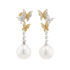 18KG 10.9/10.9mm Natural Color South Sea White Pearl Yellow Diamond Earrings