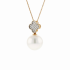 18KG 14.0mm Natural Color South Sea White Pearl Diamond Necklace