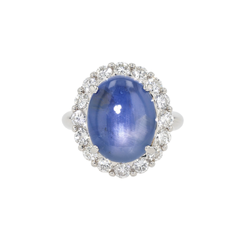 PT900 14.73ct Natural Unheated Sri Lanka Blue Star Sapphire Diamond Ring