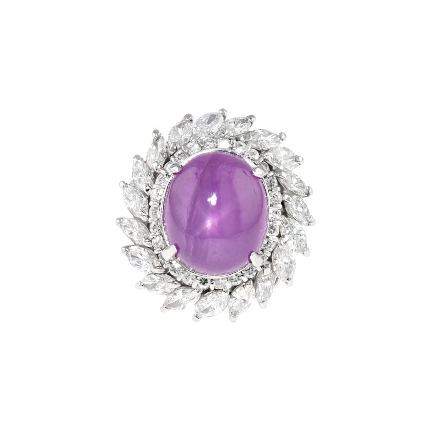 PT900 12.76ct Natural Unheated Sri Lanka Pink Purple Star Sapphire Diamond  Ring GIA